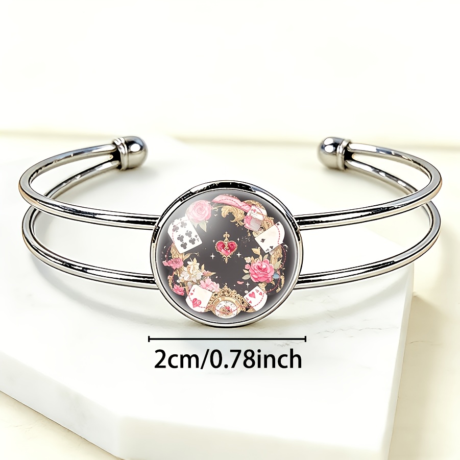 Adjustable Open Bangle with Pink Poker Heart Pattern